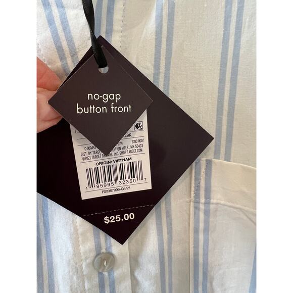 Ava & Viv baby blue striped Short Sleeve Button Down Top 1X Plus Size - Picture 6 of 7